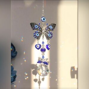 Elegant Silver and Blue Butterfly Suncatcher
